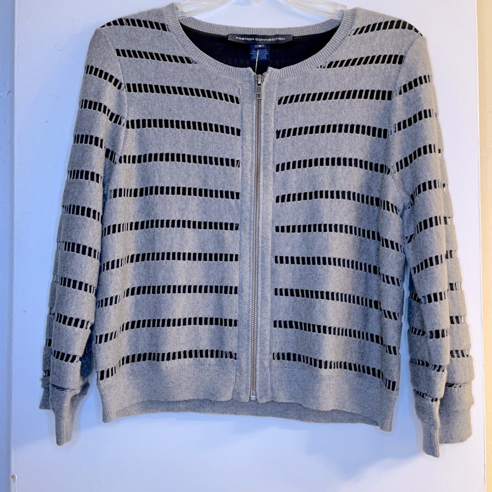 NWT French Connection Grey / Black Zip Cardigan - Medium